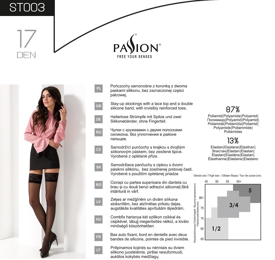 Self-supporting stockings with lace, two strips of silicone,... Passion - ST003 Stockings - Grey - 5 photo-4