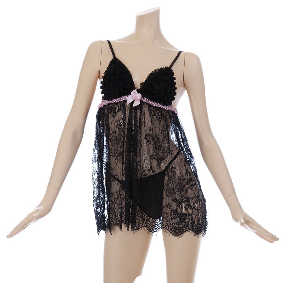 Bust part is rugged mesh frills. Even people who do not have... Costume Garden - GB-359 Lace Negligee with Panties - Black photo-3