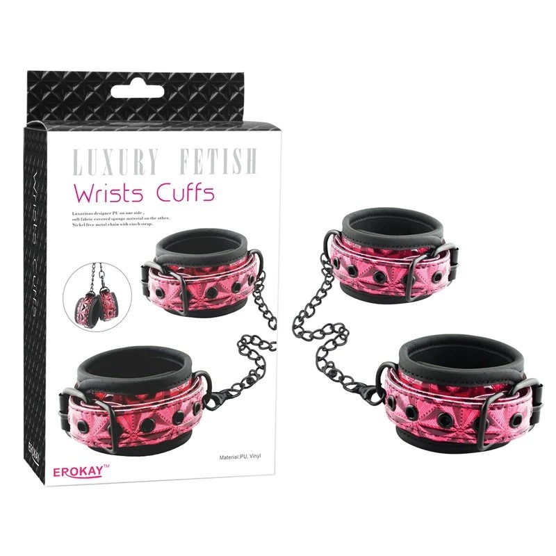 Luxurious designer PU on one side, soft fabric covered spong... Erokay - Pyramid Hand Cuffs - Red photo-2