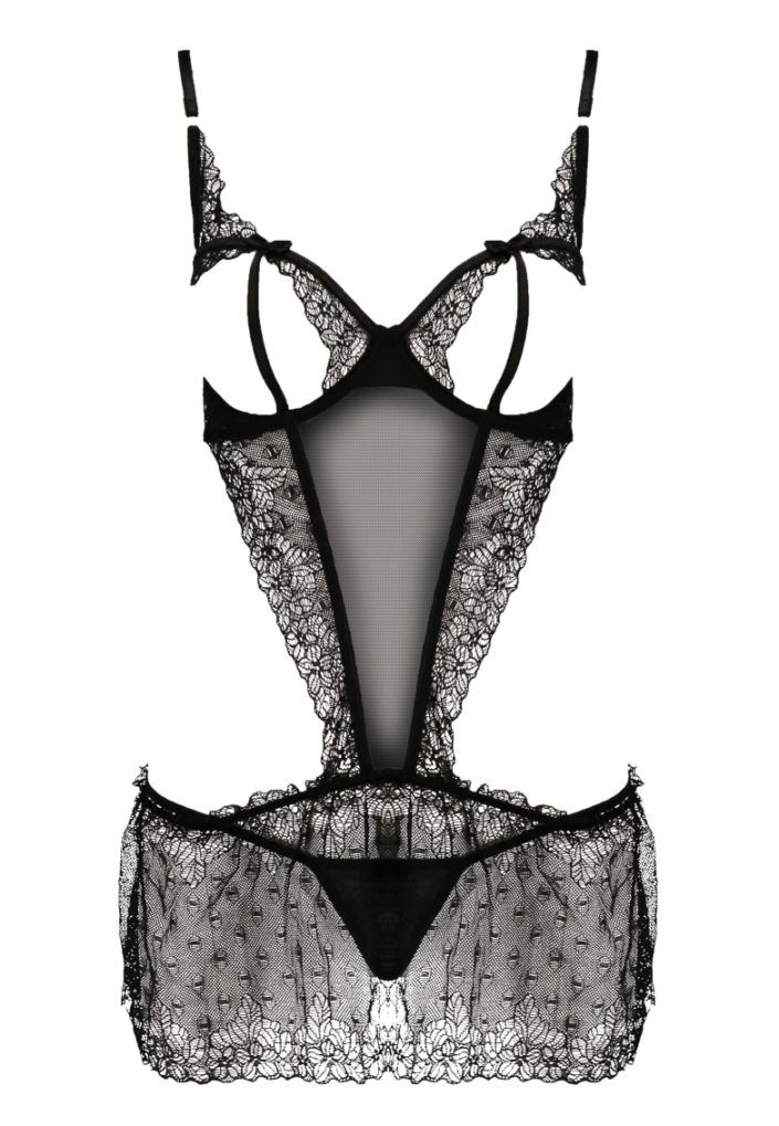 Seductive chemise with exposed breasts, integrated temples, ... Passion - Esmeralda Chemise - Black - S/M photo-5