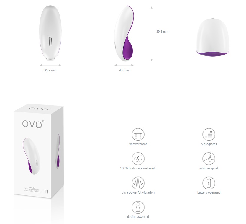 ovo T1 is made of 100% body safe material, with silky sm... Ovo - T1 Massager - White/Purple photo-4