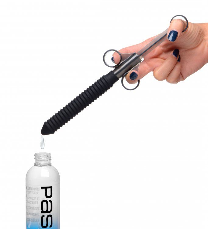 Make lubricant application feel even better with the many ri... CleanStream - Ribbed Silicone Lube Launcher - Black photo-3