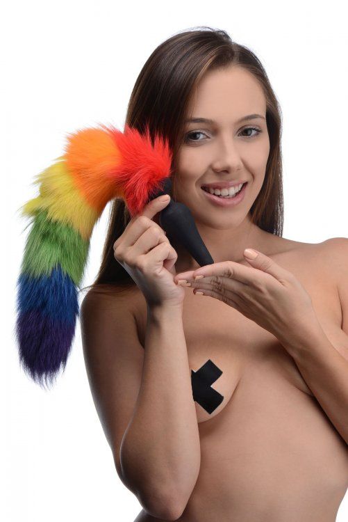 Take your sexual adventures to a fun and playful new place w... Tailz - Rainbow Tail Silicone Butt Plug photo-2
