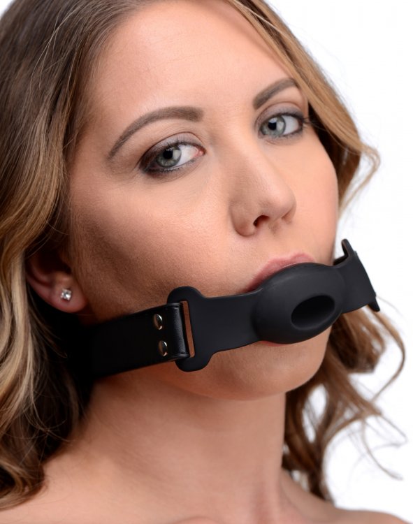 Shut up your submissive's bratty back-talk with this uni... Strict - Hollow Silicone Gag - Black photo-2