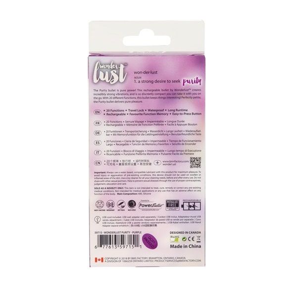 The Wonderlust Purity Sex Toy bullet is pure power! This rec... Wonderlust - Purity Rechargeable Bullet - Purple photo-10