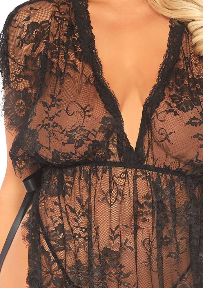 Kaftan dress and panties
Hand wash cold, do not bleach, dri... Leg Avenue - Eyelash Lace Robe with G-String - Black - M/L photo-5