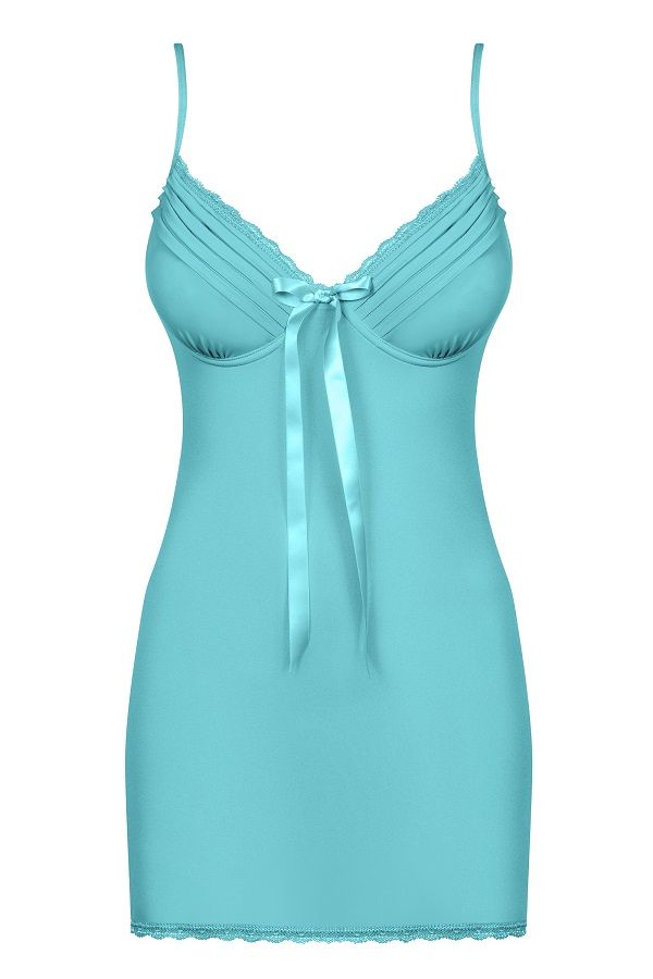 An evening spent with Blackardi? Why not! Close your eyes an... Obsessive - Blackardi Chemise & Thong - Turquoise - S/M photo-7