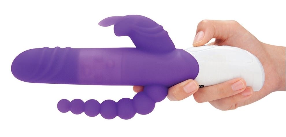 Rabbit Essentials - 7種功能後庭串珠可轉動兔子震動棒 - 紫色 照片-6