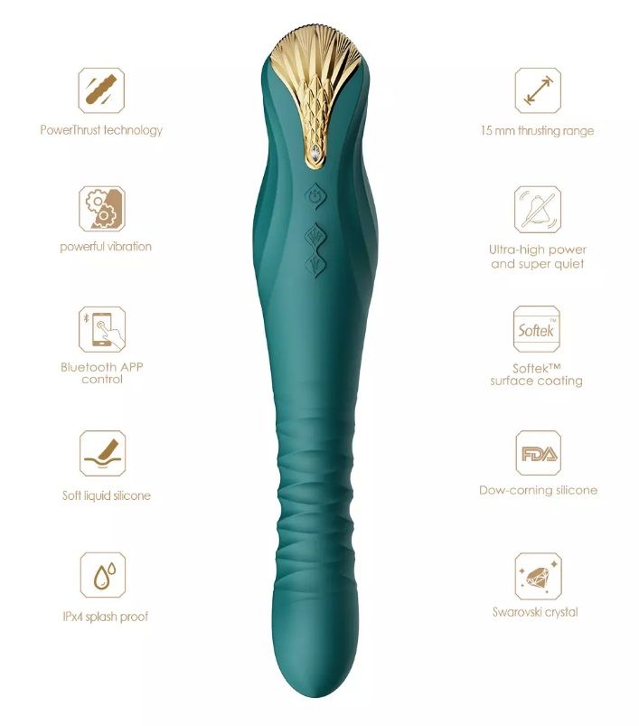 KING applies ZALO's breakthrough PowerThrust technology, org... Zalo - King APP Thrusting Vibrator - Turquoise Green photo-10