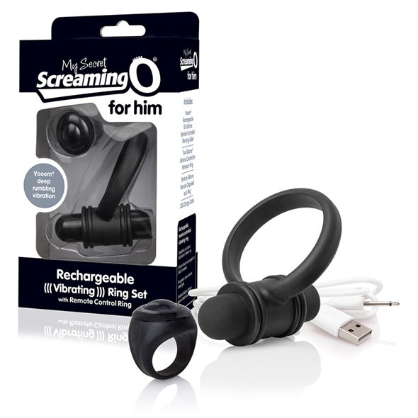 Experience hands-free vibrating massage with My Secret Screa... The Screaming O - Charged Remote Control Bullet and Ring for Him - Black photo-4