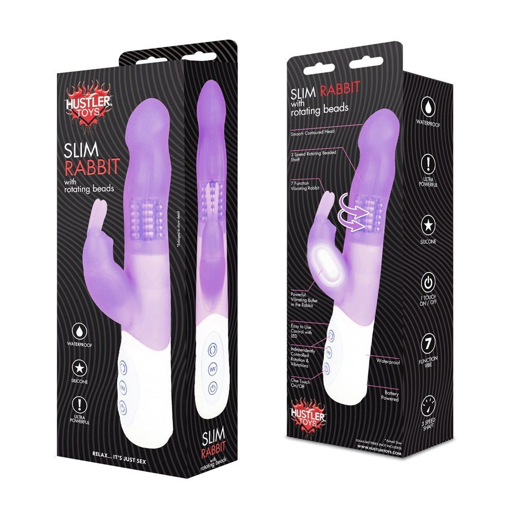 Looking for a powerful yet petite vibe? Hustler Toys brings ... Hustler - Slim Rabbit With Rotating Beads - Purple photo-3