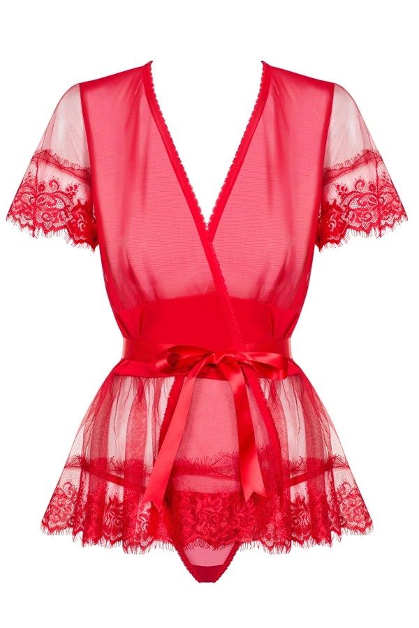Obsessive - 870-PEI-3 Peignoir & Thong - Red - L/XL photo-7