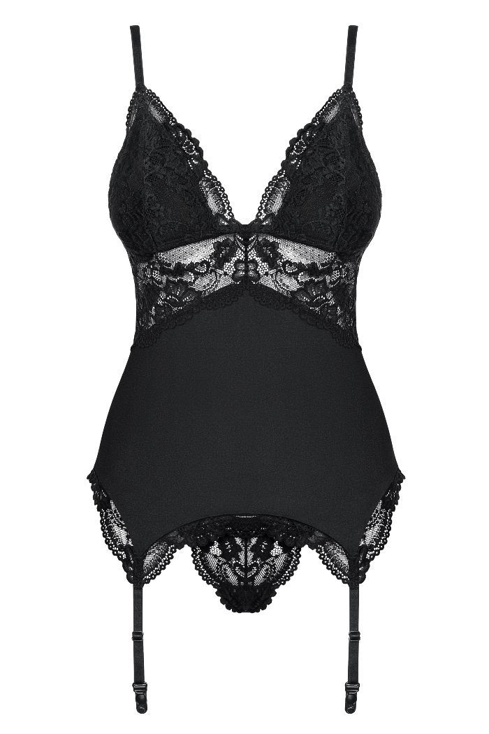 Delicate touch of incredibly nice fabric and amazing view of... Obsessive - 810-COR Corset & Thong - Black - L/XL photo-5
