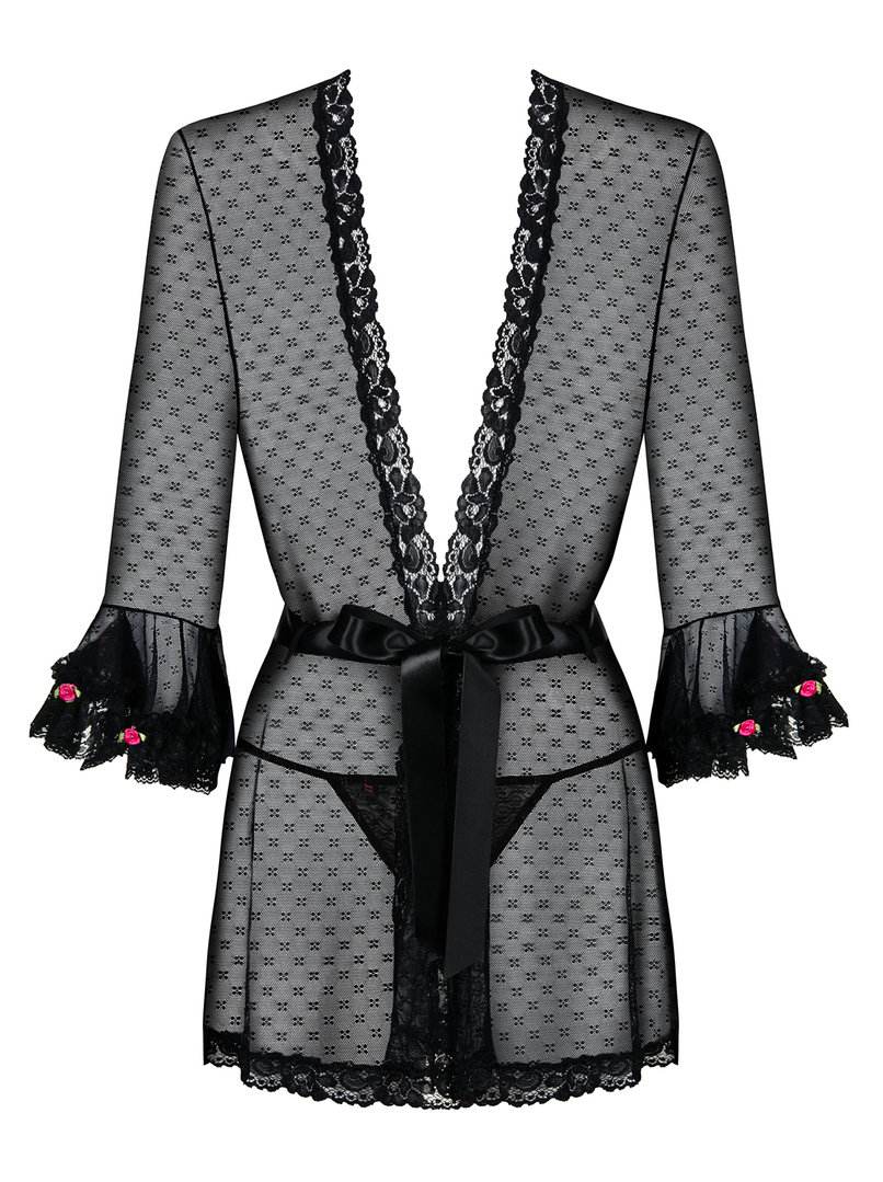 Obsessive - Piccorosa Robe & Thong - Black - S/M photo-5