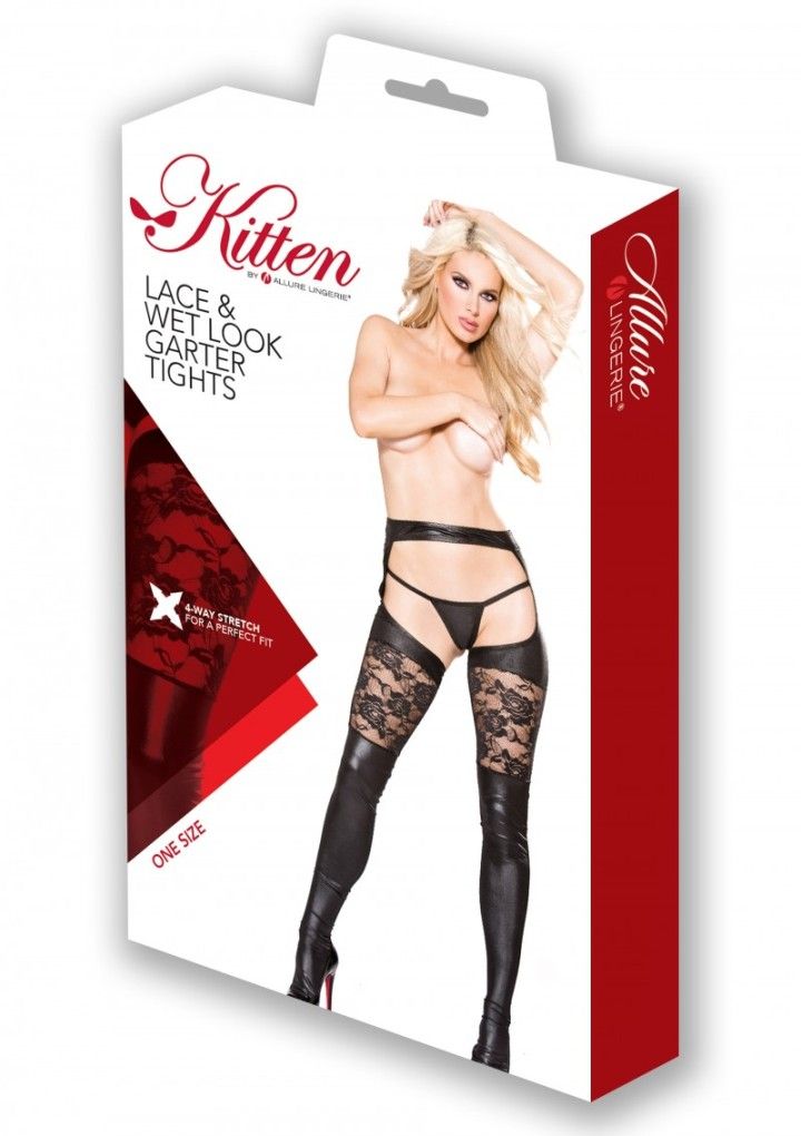 The Thigh Lace & Wetlook Garter Tights is perfect for a nigh... Allure - Wetlook Garter Tights - Black photo-4
