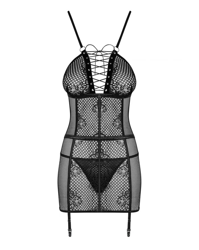 Obsessive - Basitta Chemise & Thong - Black - L/XL photo