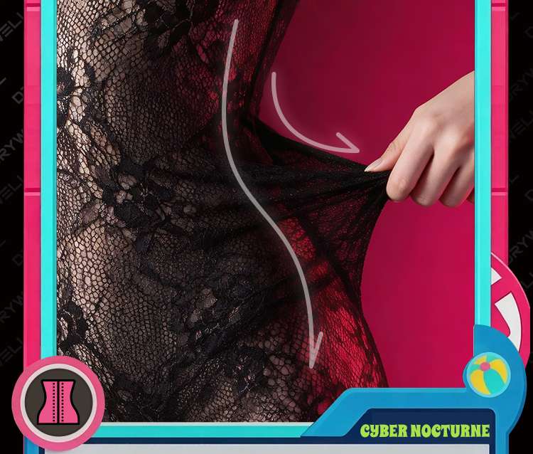 Drywell - C16 Anime Floral Bodystocking - Black photo
