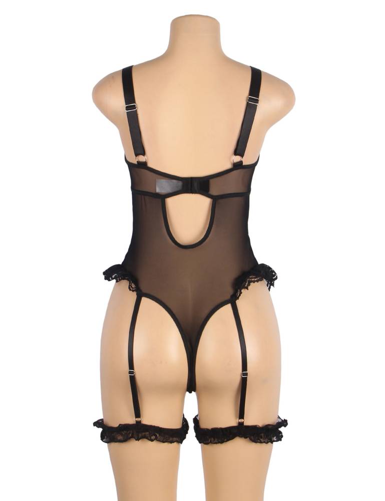 Seductive slim lace teddy with garter leg ring
Mesh + l... Ohyeah - Lace Garter Teddy - Black - M photo-6