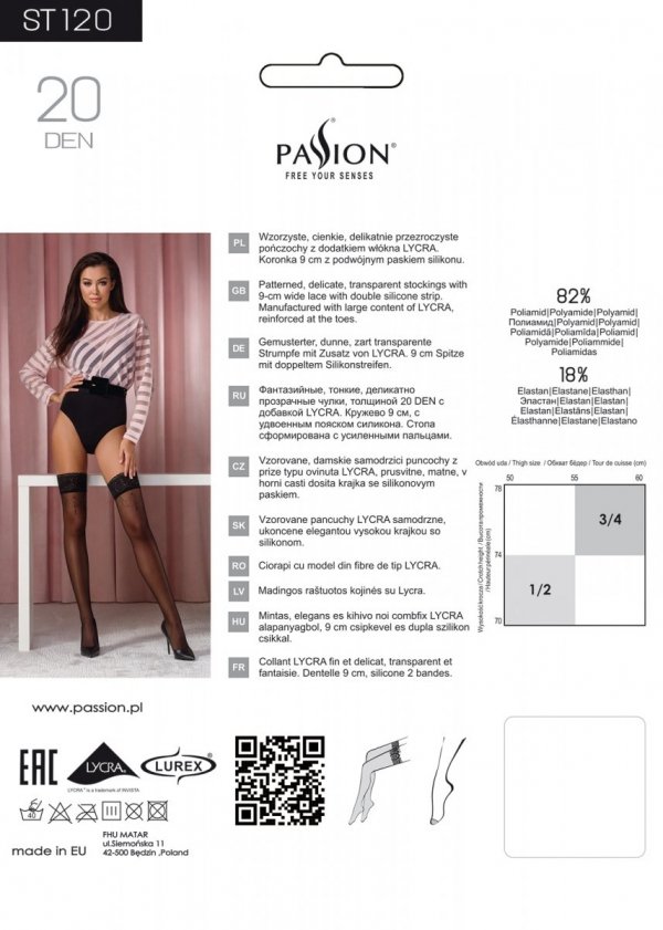 Patterned, thin, slightly transparent stockings with the add... Passion - ST120 Stockings - Black - 3/4 photo-5