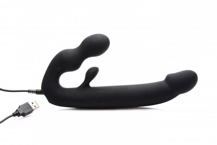 Both partners receive powerful pulsating pleasure from this ... Strap U - Tri-Volver Rechargeable Strapless Strap On - Black photo-9