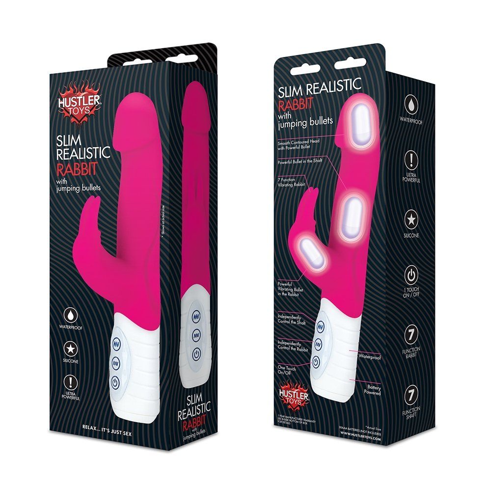 Hit all the right spots with the powerful yet petite Slim Re... Hustler - Slim Realistic Rabbit with Jumping Bullet - Pink photo-3