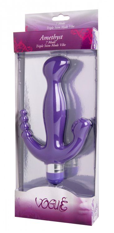 Ecstasy times 3! The Amethyst Triple Stimulation Vibe featur... Vogue - Amethyst 7 Mode Triple Stimulation Vibe - Purple photo-3