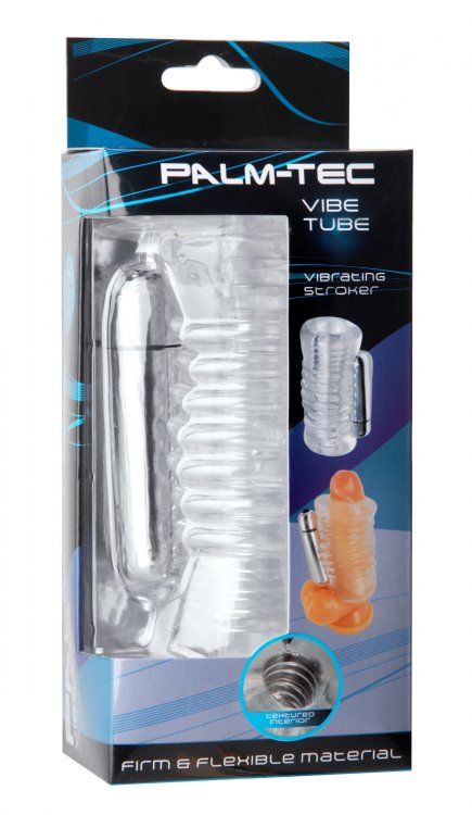 Stroke into overdrive! Ergonomically designed to fit in the ... Palm-Tec - Vibe Tube Vibrating Stroker - Clear photo-4