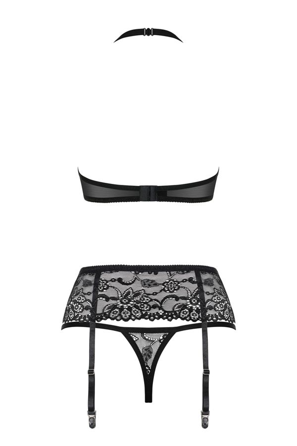 Obsessive - 838-SEG-1 蕾絲三件套 - 黑色 - L / XL 照片-9