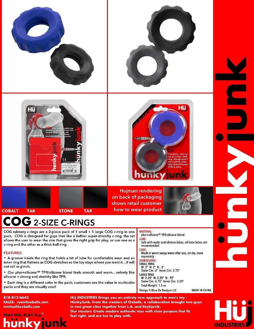 COG rubbery c-rings, 1 small + 1 large ring - the big CO... Hunkyjunk - Cog 2-Size Cock Rings - Black/Grey photo-5