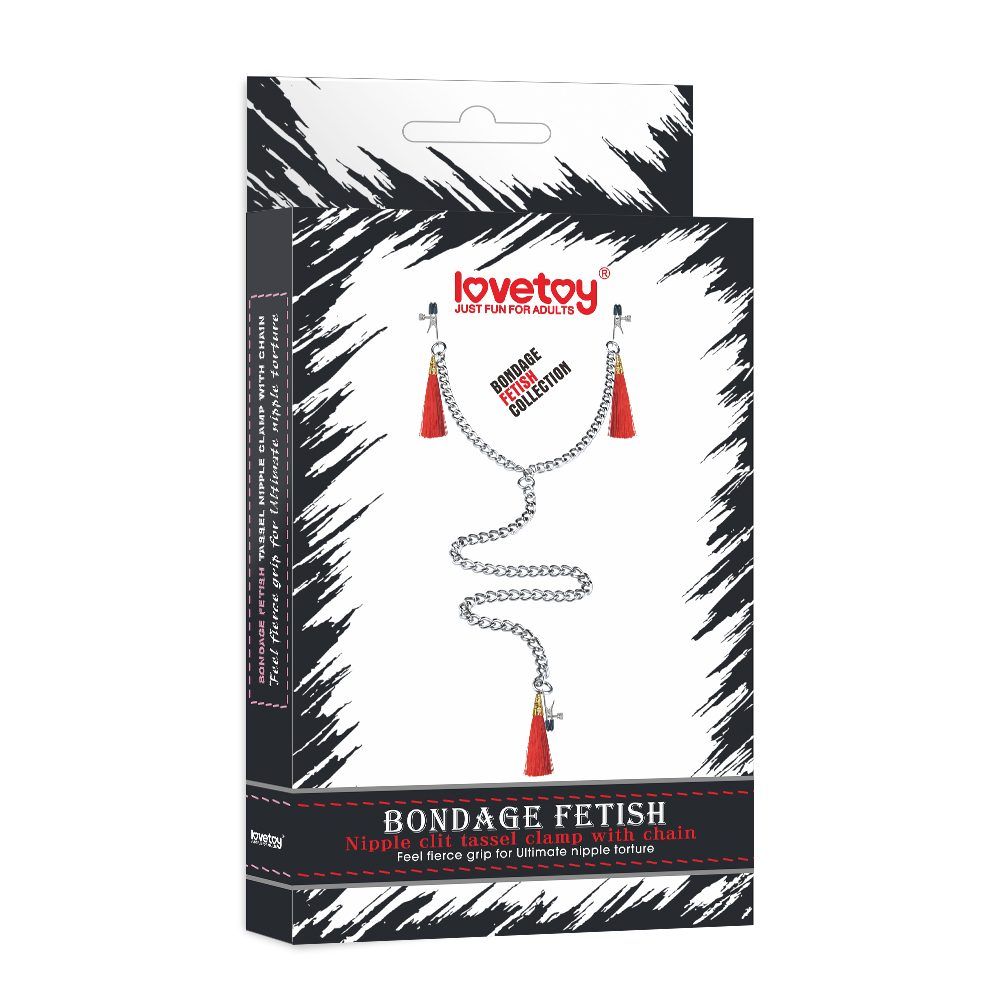 Lovetoy - Nipple Clit Tassel Clamp With Chain - Red photo-7