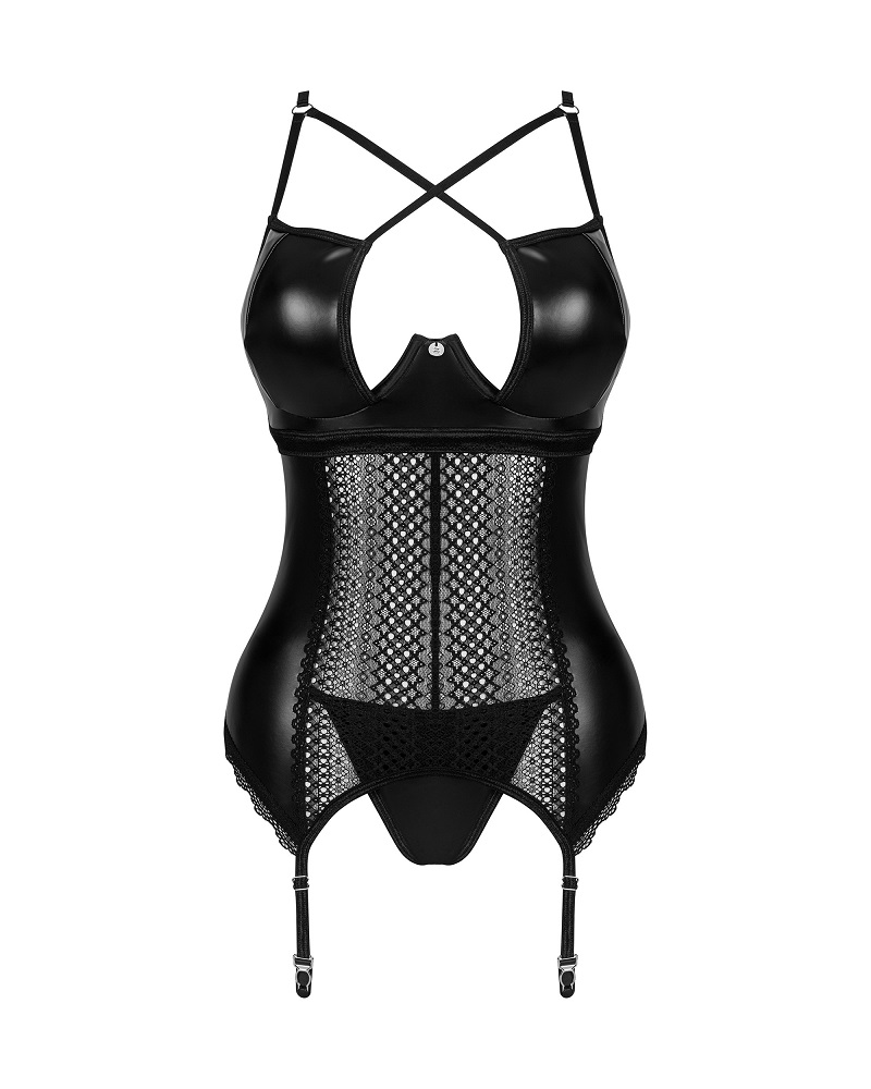 See your sexy glow when you admire yourselfin the mirror wea... Obsessive - Norides Corset & Thong - Black - XL/XXL photo-7