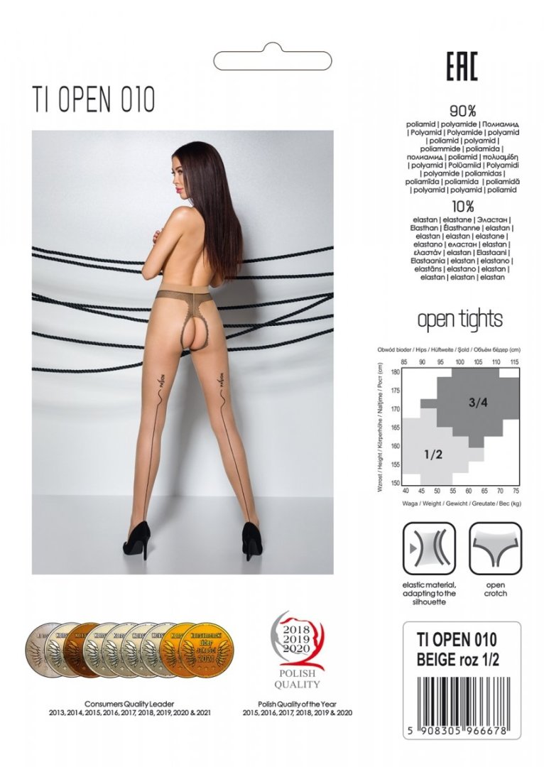Elegant tights with a cut between the thighs and an interest... Passion - Tiopen 010 Pantyhose - Beige - 3/4 photo-6