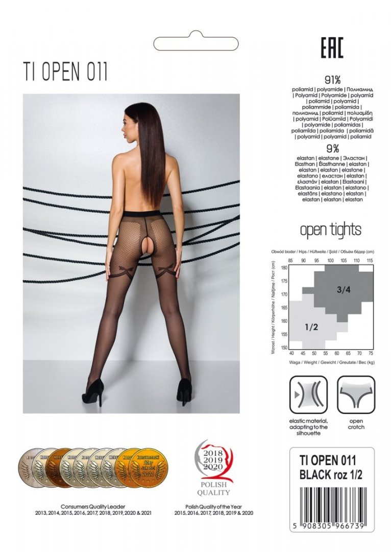 Elegant tights with a cut between the thighs and an interest... Passion - Tiopen 011 Pantyhose - Black - 5 photo-6