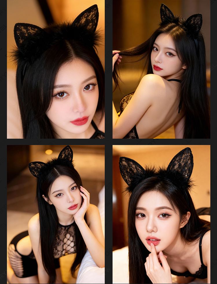 Drywell - A01 Kitty Lace Ears - Black photo