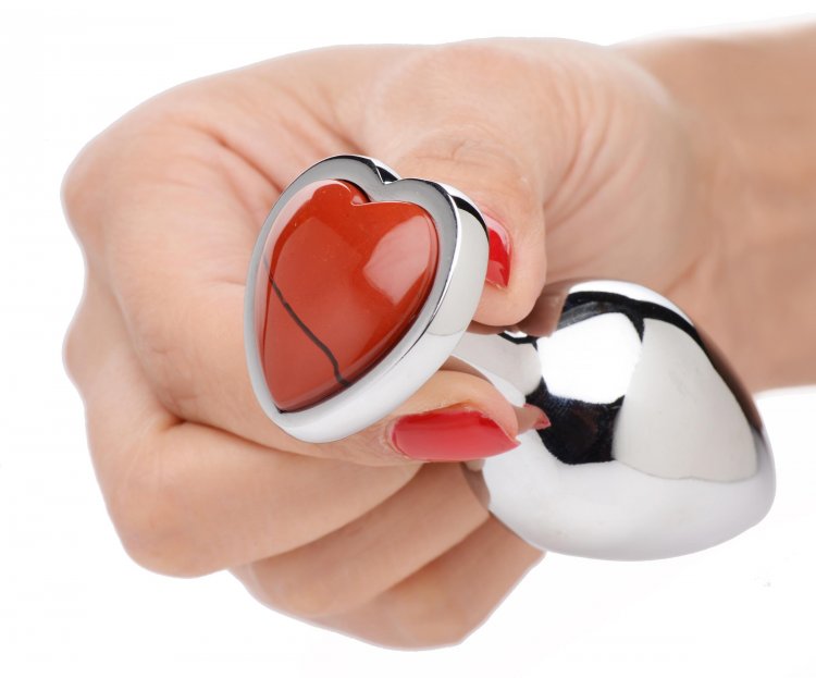 Energize your backdoor with this Red Jasper Heart! This meta... Booty Sparks - Jasper Heart Anal Plug M-size - Red photo-2