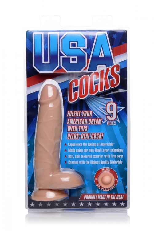 Big and bulging with veins for an internal massage! This bea... USA Cocks - 9″ Ameriskin Dual Density Dildo - Flesh photo-8