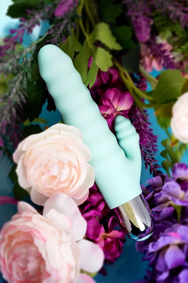 The vibrator FLAX with a relief surface on the base and on t... Flovetta - Flax Relief Rabbit Vibrator - Mint photo-6