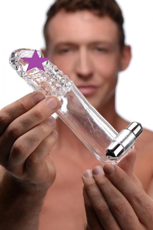 This semi-realistic sex sleeve combines girth, vibration, an... Size Matters - Penis Extender Vibro Sleeve with Bullet - Transparent photo-2
