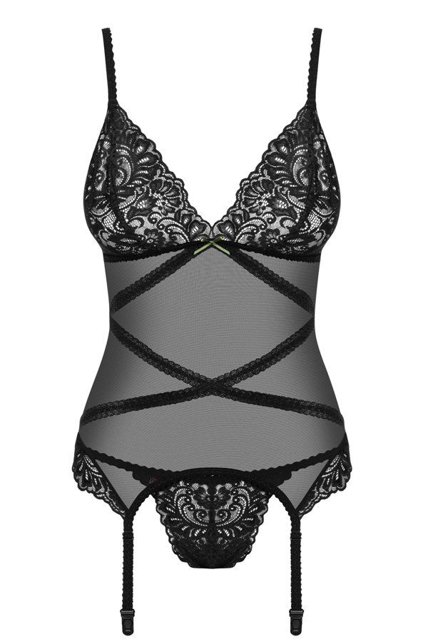 A hot warm-up is ahead of you… Delightful thong, delicate la... Obsessive - Bondea Corset & Thong - Black - S/M photo-7