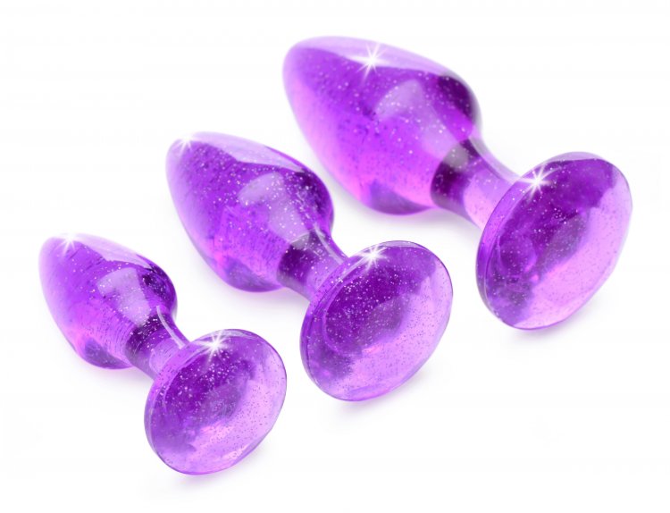 This set of smooth, solid, butt plugs feature a shiny glitte... Booty Sparks - Glitter Gem Anal Plug Set - Purple photo-2