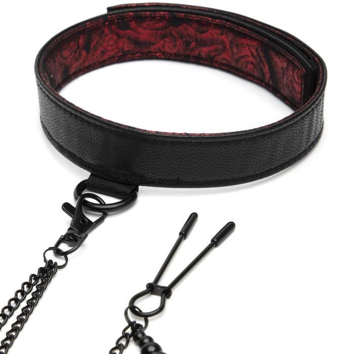 Reversible collar design in contrasting black and red colour... Fifty Shades of Grey - Sweet Anticipation Collar w Nipple Clamps - Red photo-2