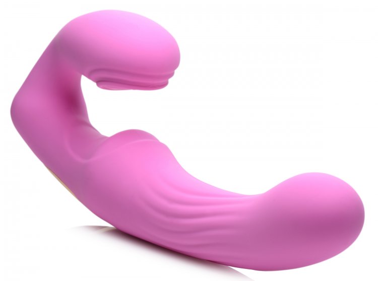 Indulge in incredible G-spot pulsing pleasure when you equip... Strap U - 15X U-Pulse Strapless Strap-on - Pink photo-4