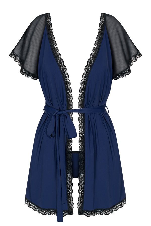You, elegant blue, sexy lace and a satin bow – this combinat... Obsessive - 825-PEI-6 Peignoir & Thong - Navy Blue - L/XL photo-7