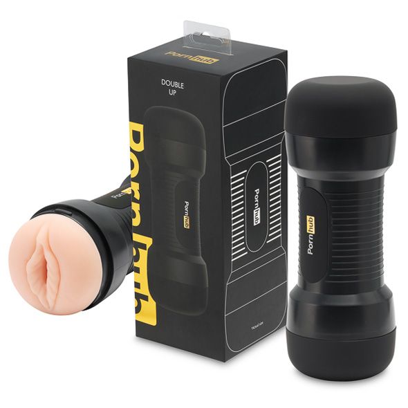 Soft, real-feel double ended stroker with pussy and mouth op... Pornhub - Double Up Pussy & Blowjob Stroker - Black photo-8