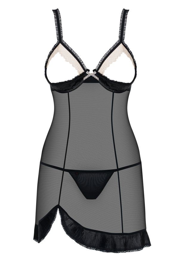 Wanna prepare a great surprise for your lover and make him a... Obsessive - 826-CHE-1 Chemise & Thong - Black - S/M photo-7