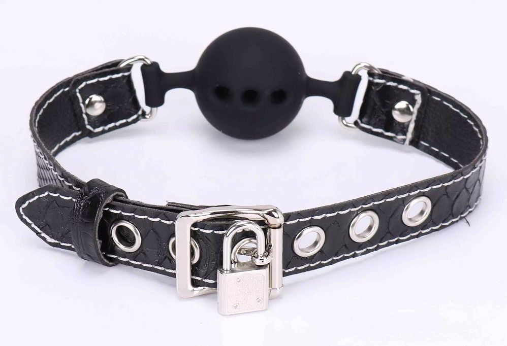 MT - Snakeskin Silicone Ball Gag - Black photo-2
