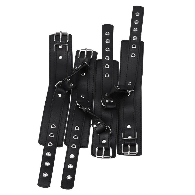 PU Leather handcuffs and ankle cuffs restraints MT - Hands to Ankle Restraint - Black photo-4