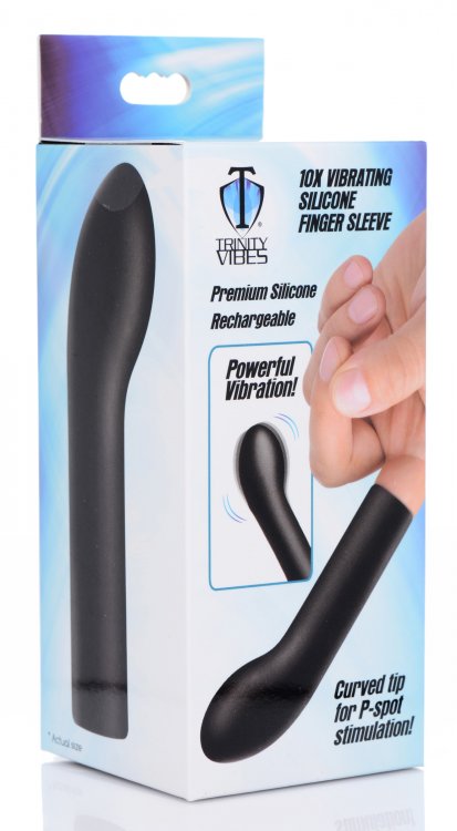 Slip on this Silicone Finger Sleeve and transform your finge... Trinity Vibes - 10X Curved Finger Vibe - Black photo-7
