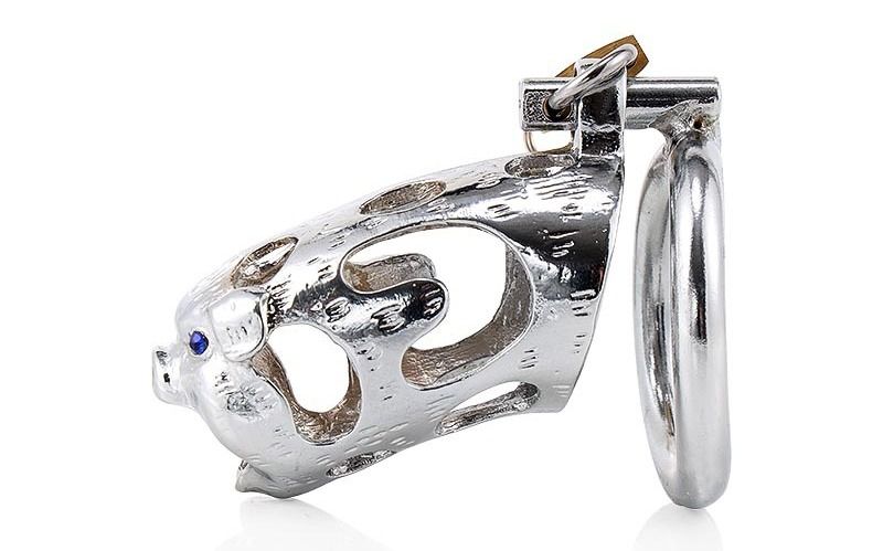 Silver chastity device in the shape of Chinese traditional z... MT - Wild Boar Chastity Cage 45mm - Silver photo-3