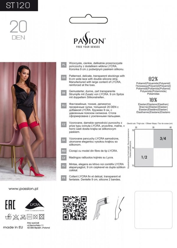 Patterned, thin, slightly transparent stockings with the add... Passion - ST120 Stockings - Silver/Red - 1/2 photo-5